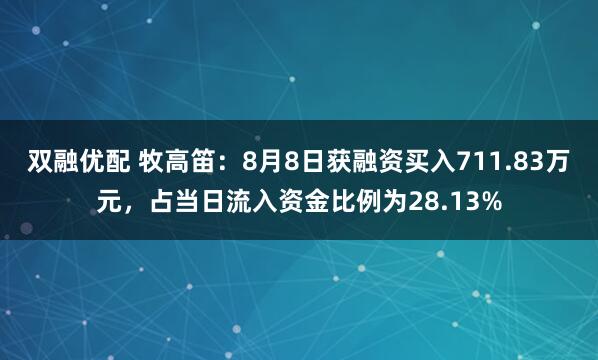 双融优配 牧高笛：8月8日获融资买入711.83万元，占当日流入资金比例为28.13%