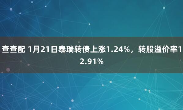 查查配 1月21日泰瑞转债上涨1.24%，转股溢价率12.91%